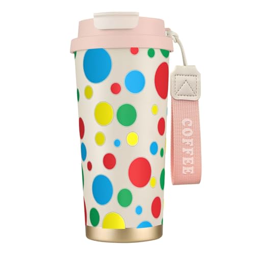 YBGHDAA Twister Polka Dots 316 - Taza de café de viaje en acero inoxidable, vaso de café con fugas, aislado con forro, taza térmica