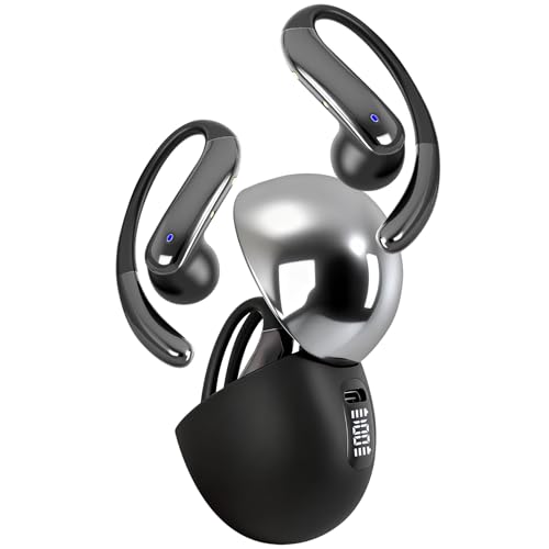 Image of Open Ear Clip Wireless Earbuds Bone Conduction Headphones, Bluetooth 5.4, Open Ear Design for Running Fitness,Office，Built-in Mic, IPX7 Waterproof, LED Display Charging Case,Ear Hooks Ear Buds