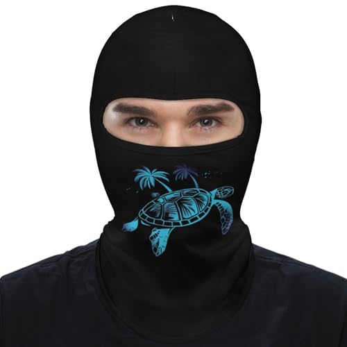 Image of Gradie Sea Turtle With Palm Trees Balaclava Summer Full Face Ski Mask Reusable Windproof Hood Long Neck Cover