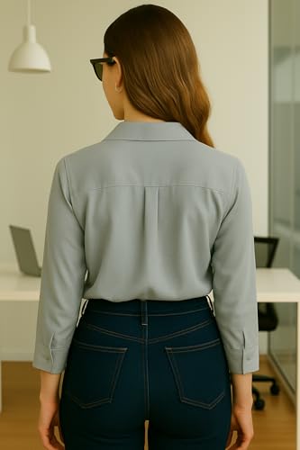 Image of FUNDAY FASHION Women's Regular Fit Solid V Collered Casual Shirt
