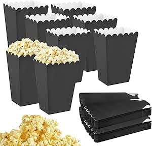 HENGBIRD 50 Black Popcorn Bowls, Dessert Snack Bowls, Party Table Boxes, Popcorn Containers, Paper Popcorns Bags for Parties, Picnics, Movie Parties etc