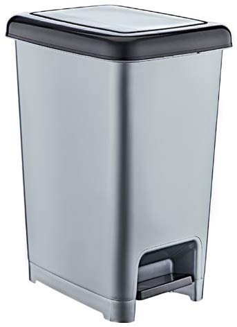 Muddy Hands Slim Plastic Foot Pedal Bin Home Bedroom Bathroom Kitchen Rubbish Recycling Waste Dustbin (Black/Silver, 25 Litre) — image 1