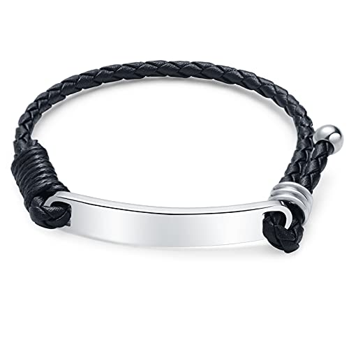 Personalized Custom Bracelet For Men - Mens Leather Engraved Bracelet, Adjustable Mens Braided Leather Id Bracelet, Handmade Gifts For Oneself, Friends And Relatives. #TOP2