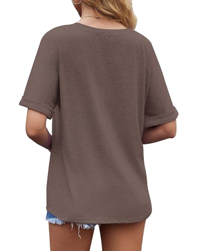 WNEEDU Oversized T-Shirt Dames Zomer V Hals Top Dames Korte Mouw Tops Zomer Blouse Shirt Los Licht en Luchtig - Afbeelding 5