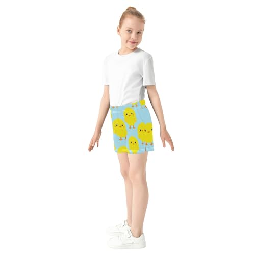 Girls Cute Yellow Chick Blue Print Shorts Kids Summer Pajamas Comfy Athletic Activewear for Teens Youth, X-Small4