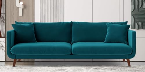 Image of Rejol Velvet 3-Seater Sofa Luxurious Comfort for Living Rooms and Offices (Teal Blue, 3 Seater)