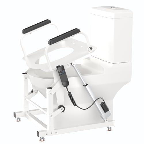 Electric Toilet Seat Lift with Widened Armrests, Stand Lift for Elderly and Disabled, Height Adjustable, Fits Round/Elongated Toilets, Toilet Seat Lift Supports Up to 450 lbs