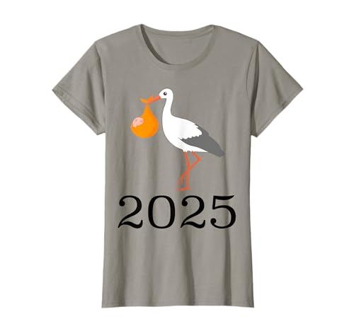 Cigogne apporte le bébé, bébé arrive bientôt, maman 2025 T-Shirt