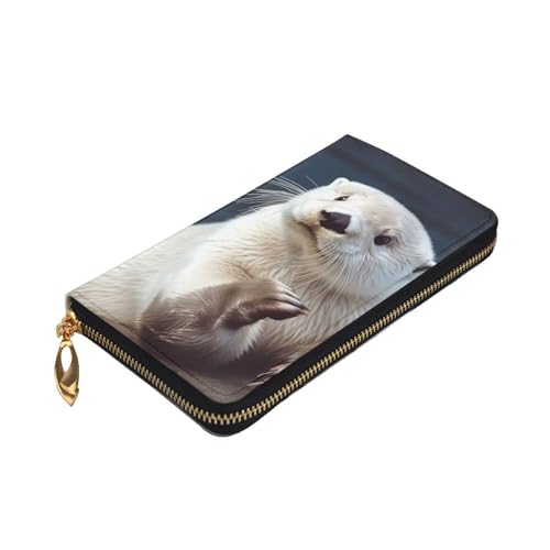 White Otter Wallet For Women Men Clutch Rfid Blocking Leather Wallets Large Capacity Purse Credit Card Holder Money Case With Zipper Phone Holder Long Travel Purse3
