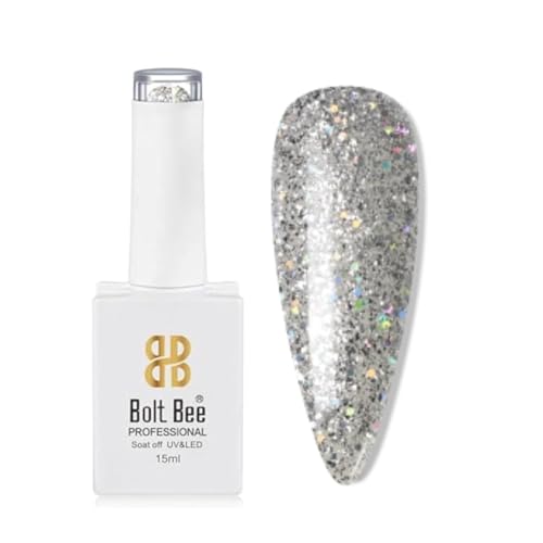 Image of Bolt Bee Silver Glitter Color Gel Nail Polish Soak Off UV Gel DIY at Home Manicure Salon Nail Art (90, 15ml)