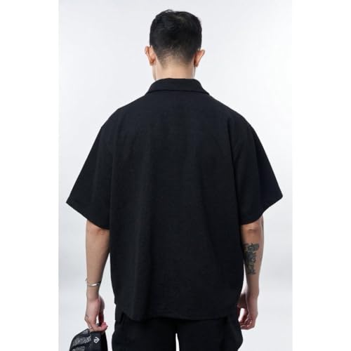 Image of Men Cotton Black Half Sleeve Stylish Zip T-Shirt for Men