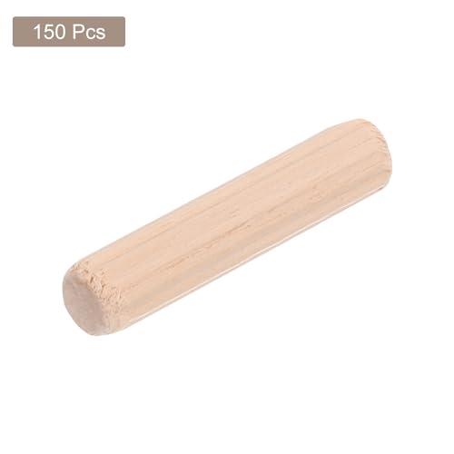 uxcell 150 pcs wooden dowel pins 6 x 30mm 024 x 118 inch wood dowels rods fluted dowel joints for grooved woodworking furniture craft