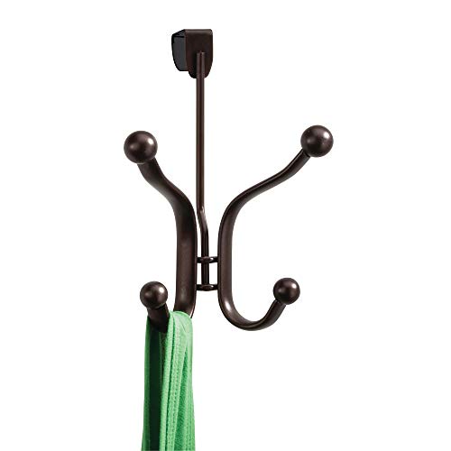 iDesign Axis Metal 4-Hook Over-the-Door Rack, Quad Hanging Hook for Coats, Hats, Scarves, Towels, Robes, Jackets, Purses for Bathroom, Bedroom, Office Closet Storage, 5.5