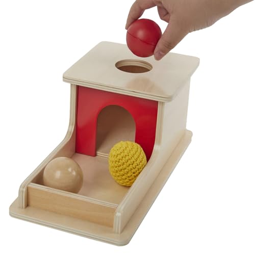 Image of Tiger Montessori Object Permanence Box with Tray Three Balls for 6-12 Months Babies (Wood+Plastic+Knit Ball)