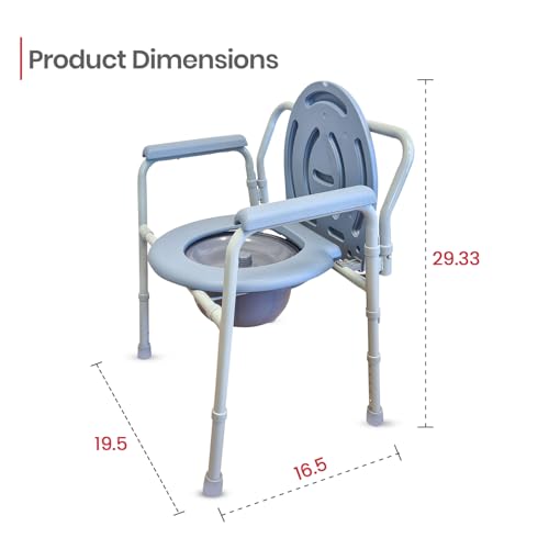 Image of AGEasy (Max Group) Foldable Commode Chair | Adjustable Height, Lightweight Bedside Toilet Chair for Adults & Seniors | Sturdy Aluminum Frame, Supports Up to 100 kg
