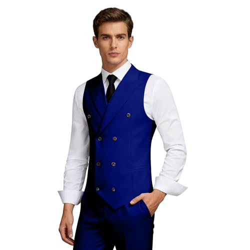Mens 2 Piece Wedding Suit Slim Fit Double Breasted Suit Vest Pants Set Royal Blue Suits for Men Prom Tuxedo XS