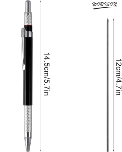 Image of worison 2.0mm Mechanical Pencil Lead Pencil for Drawing, Carpenter,Crafting Art,Sketching with 12 Pcs Refill, Ink Color-Black