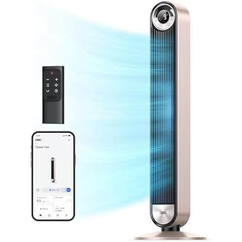 Dreo Smart Tower Fans for Home, 90° Oscillating Fan Bedroom Indoors, Voice Control Floor with 12H Timer, 42 Inch Quiet Bladeless Standing LED Display, 9 Speeds, Work Alexa/Google Cover