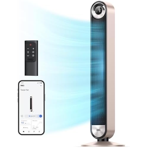 Dreo Tower Fan for Bedroom, 90° Oscillating Standing Fan with 28ft/s Velocity, 25dB Quiet for Sleep, DC Motor, 9 Speeds, 4 Modes, 12H Timer, Voice & APP & Remote Control, 42" Cruiser Pro T2 