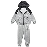 Kaerm Kinder Junge Langarm Sportanzug Set 2tlg Trainingsanzug Mit/Ohne Kapuze Patchwork Sportjacke Mit Jogginghose 2tlg Sportkleidung Set Sportswear Grau B 146-152