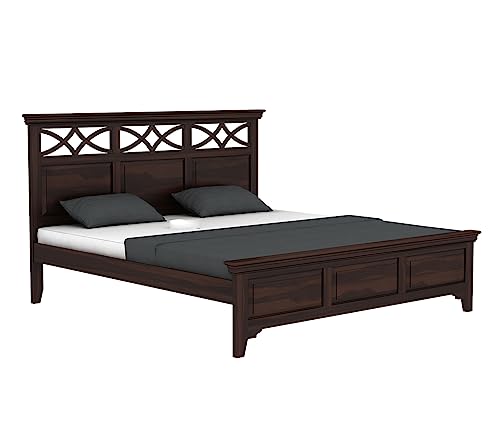 Image of Wooden Queen Size Bed Without Storage - Solid Wood Queen Cot - Cot Akka Bed - Stylish Bedroom Furniture (Queen, Allana, Walnut Finish)