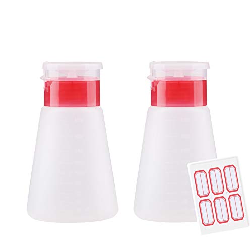 Acetone Pump Dispenser Push Down Lockable Alcohol Dispenser Bottle 2Packs 180ml(6.4oz), Kememo One-Touch Pump Dispenser For Alcohol, Acetone, Nail Polish remover & Makeup Remover, Toner etc