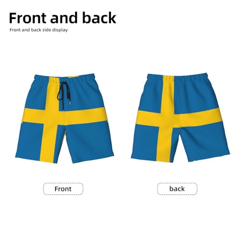 Swedish Flag Youth Beach Pants, Soft and Breathable, with Drawstring Waist, Suitable for Sports and Leisure.2