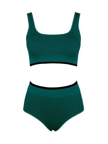 CUPSHE Women's Bikini Sets Two Piece Swimsuit High Waisted Scoop Neck Wide Straps Bathing Suit4