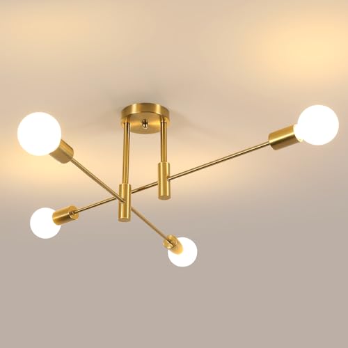 Comely Plafonnier Lustre Industriel 4 x E27, Plafonnier Luminaire Industriel en Métal, Moderne Suspension pour Salon Chambre Cuisine Couloir
