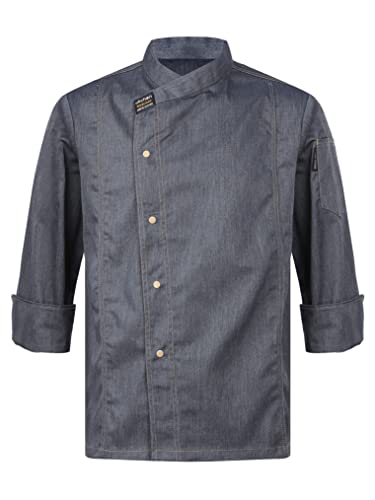 Freebily Chaqueta Cocinero de Manga Corta Larga para Hombre Mujer Unisex Uniforme de Chef Disfraz Hotel Restaurante Cantina Pastelería Cafetería Manga Larga Gris L