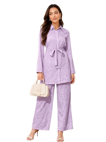 Image of Leriya Fashion Women's Rayon Co Ord Set For Women Stylish Abstract Printed | Regular Fit Shirt Top & Wide Leg Pants | Stylish Casual, Party & Vacation Wear Two Piece Outfit