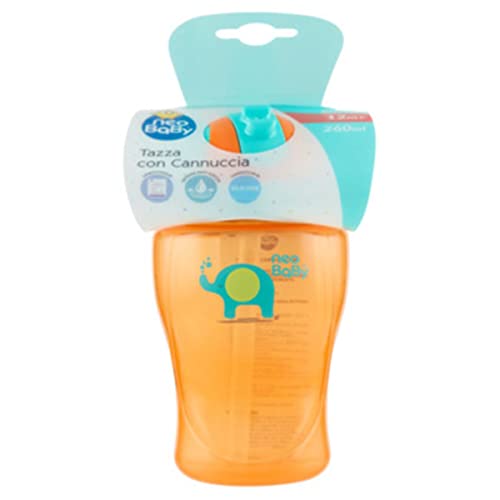 Neobaby Tazza con Cannuccia, Tazza Bambino/Bambina Senza Manici, 12+ Mesi 260 ml