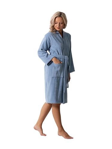 Image of Luxurious Turkish Terry Kimono Collar Super-Soft Terry Absorbent Bathrobes for Women