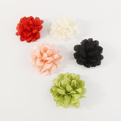 Image of Large Red Rose Flower Brooches Pins for Women Dainty Satin Fabric Brooches Big Camellia Flower Brooch Wedding Party Clothing Pin Accessory Jewelry