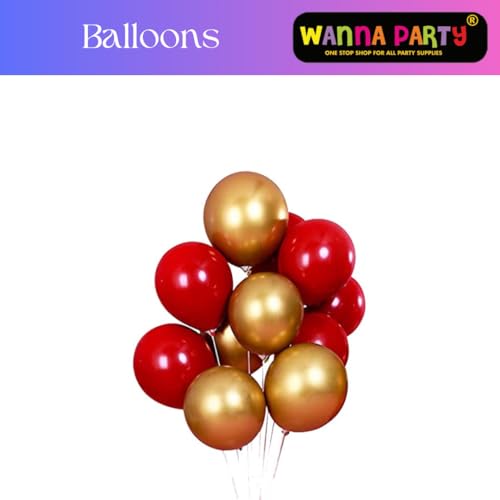 Image of WP WANNA PARTY Elegant Birthday Decoration Items Kit - 47Pcs Including Happy Birthday Banner , Red & Gold Balloons ,Confetti Balloons for Adults,Wife, Husband, Boyfriend, Girlfriend