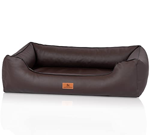 Knuffelwuff orthopädisches Hundebett Montana aus Kunstleder M-L 85 x 63cm Braun - Abnehmbarer Bezug - leicht zu reinigen - für große, mittelgroße und kleine Hunde