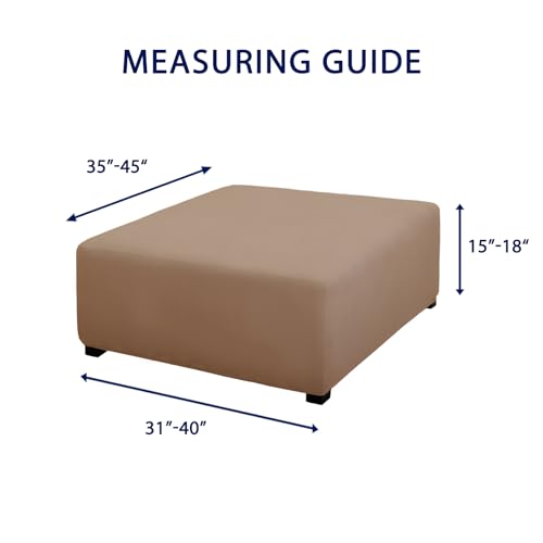 Image of PureFit Super Stretch Form Fit Square Ottoman Cover Rectangle - Ottoman Slipcovers for Foot Stool & Folding Storage Furniture for Living Room with Nonslip Elastic Bottom (Medium-XL, Camel)