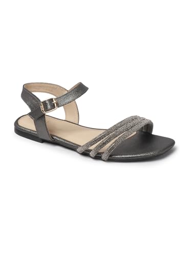 Image of ELLE Women's Comfortable Embellished Glitter Strap Ankle Sandals