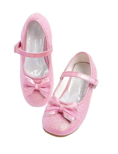 Daydance Low Heel Pink Toddler Girls Mary Jane Shoes for Dress, Prom, Party, Wedding, Kids Glitter Sequin Footwear