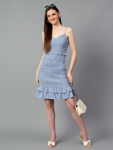 Image of KOTTY Women's Solid Sleeveless Zen Blue Causal Dress