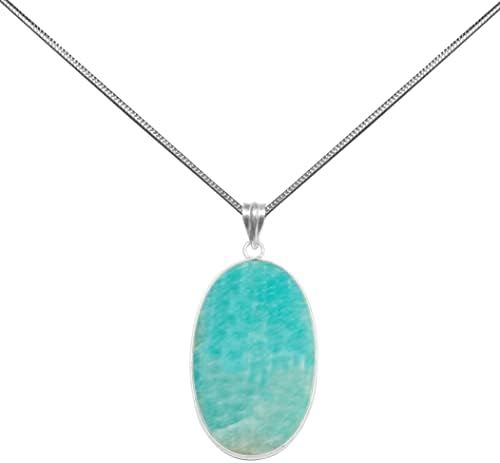 Handcrafted Amazonite Pendant Necklace 18" - Charming Aqua Color Gemstone with Brass, Silver Overlay, Nickel Free, Elegant Simplicity for Women & Teen Girls from Kirti Gems