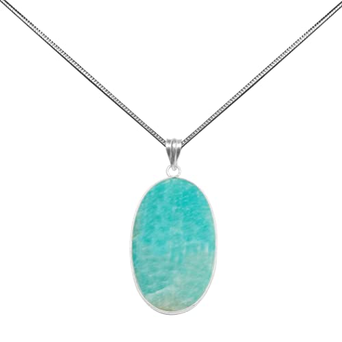 Handcrafted Amazonite Pendant Necklace 18" - Charming Aqua Color Gemstone With Brass, Silver Overlay, Nickel Free, Elegant Simplicity For Women & Teen Girls From Kirti Gems #TOP3