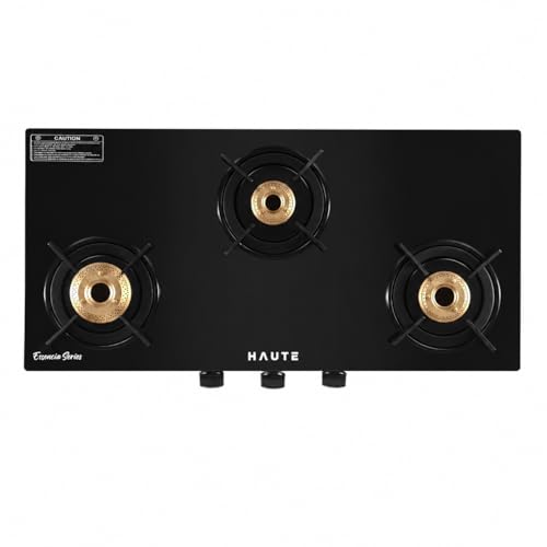 Image of Haute Essencia Series All Black 3 Burner Gas Stove | Manual Ignition | 7mm Toughened Glass | ABS Unbreakable Knobs | Doorstep Service | 7-Year Glass & 2-Year Manufacturing Warranty
