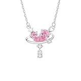 Mesnt Collares para mujer, colgante de planeta con forma de pera creado en laboratorio de zafiro rosa y moissanita, collares con colgante de 45 cm, oro blanco 9K/14K/18K platino, Metal, Zafiro rosa