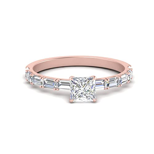 Bague de fiançailles Baguette East West princesse plaqué or rose