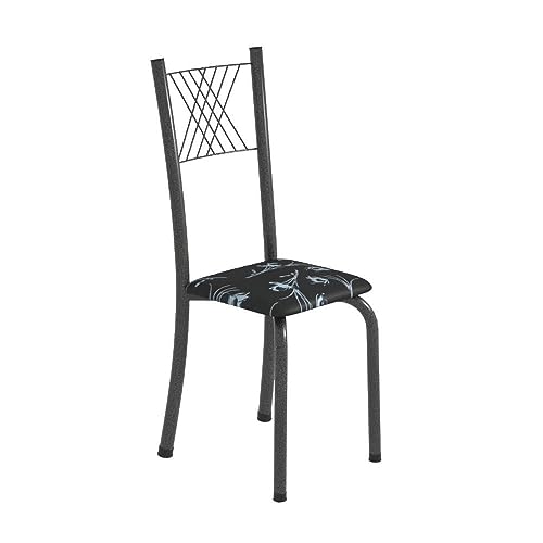 Conjunto de Jantar Mesa 75x75cm Tampo de Vidro Incolor com 4 Cadeiras Sara Preto Floral/Mart Prata