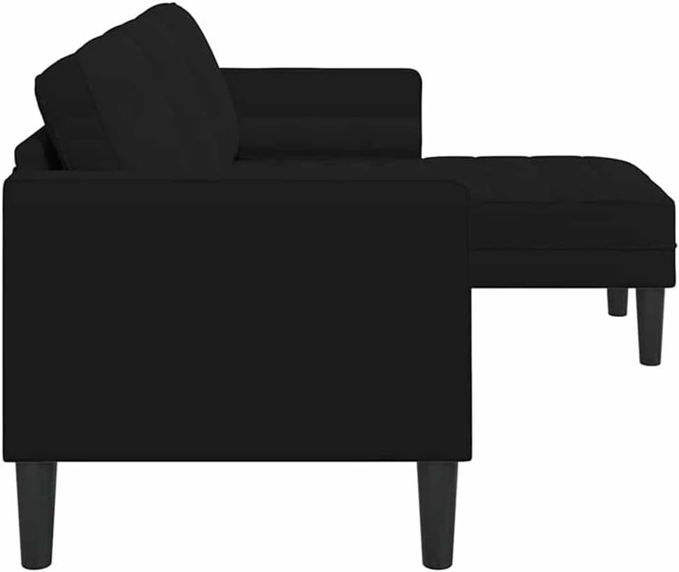 BOWERY HILL Modern Velvet Sofa Set, Black Finish, Engineered Wood Frame, L-Shaped 3-Seater with Cushions, Waterproof Material for Indoor/Outdoor Use, Comfortable Seating, 68.1 x 51.6 x 26.4 Inches
