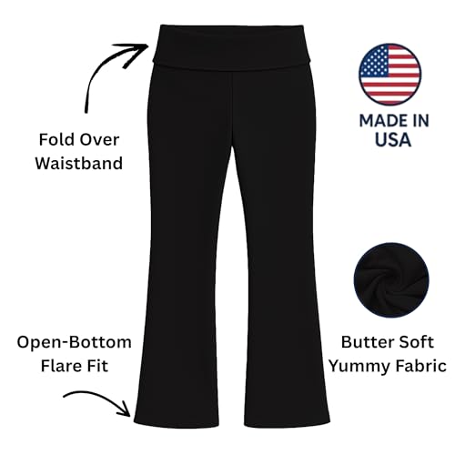 Beat Street Girls Flare Leggings - 3 Pack Athletic Kids Fold Over Waist Bell Bottom Pants for Yoga, Dance - Made in USA2