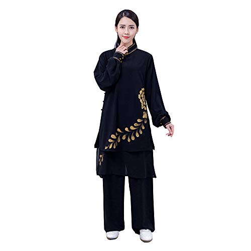 KXLK Tai Chi Suit Female Martial Arts Taijiquan Practice Clothes Personal Group Performance Costume Hand Drawn,Black-L