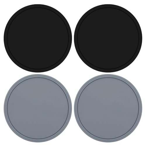 Image of 4 Pcs Silicone Coasters Set of 4 Round Non-Slip Drink Coasters 10cm Heat Resistant Cup Mats for Coffee Beer Wine (Black & Grey)